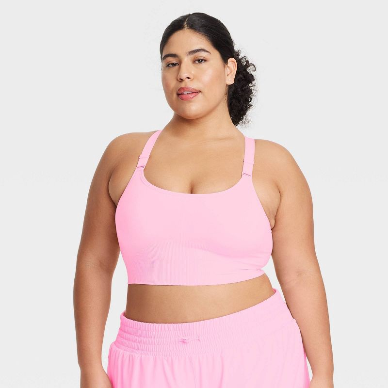 slide 1 of 3, Women's Seamless Medium Support Cami Sports Bra - All In Motion™ Light Pink XXL: Racerback, Removable Cups, 1 ct