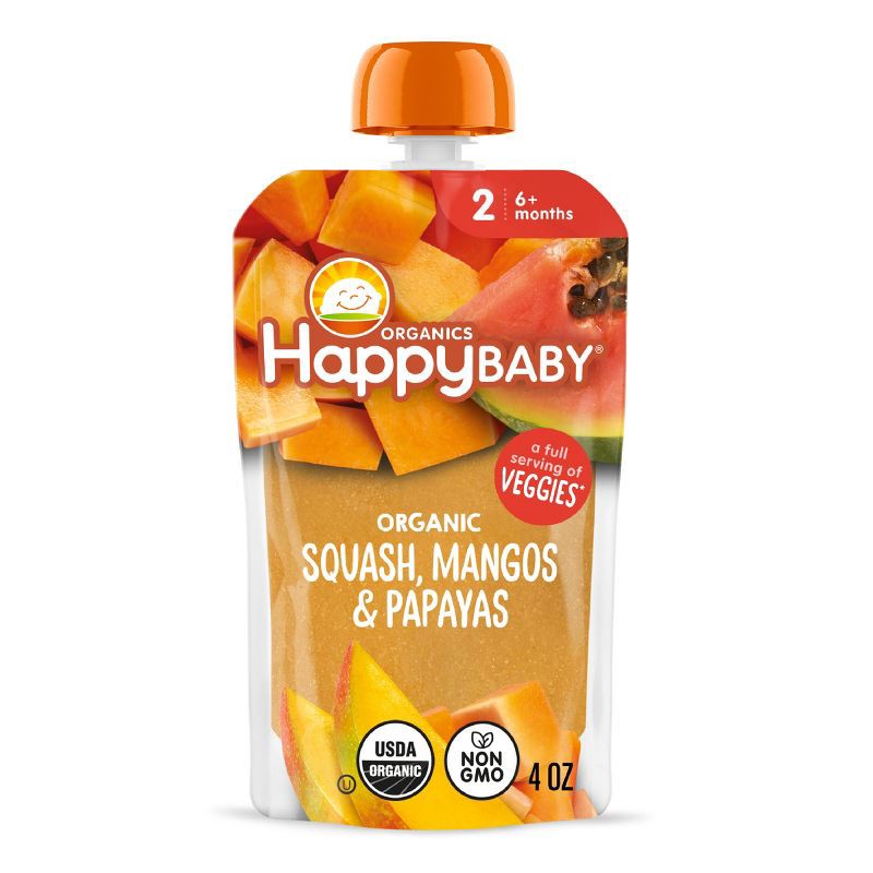 slide 5 of 7, Happy Baby Organic Squash, Mangos & Papayas Baby Food Pouch - 4oz, 4 oz