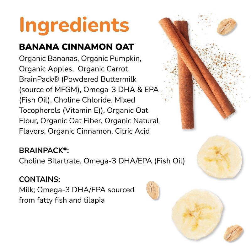 slide 9 of 9, Brainiac Kids Little Brainiac Neuro+ Oats Prebiotics Baby Food Pouch with Omega 3s - Banana Cinnamon Oat - 3.5oz, 3.5 oz