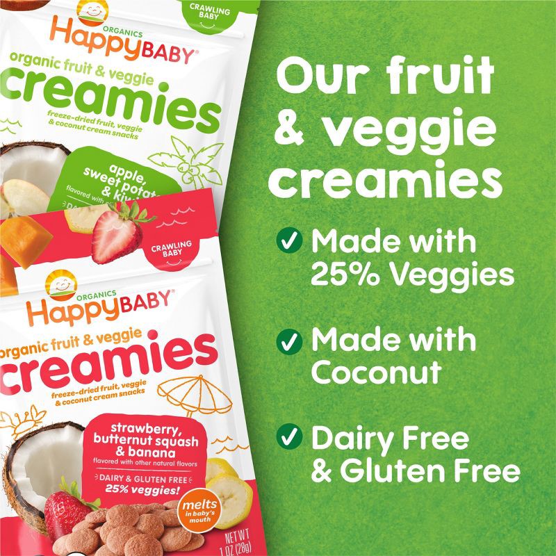 slide 3 of 8, Happy Baby HappyBaby Creamies Strawberry Butternut Squash Freeze Dried Baby Snacks - 1oz, 1 oz