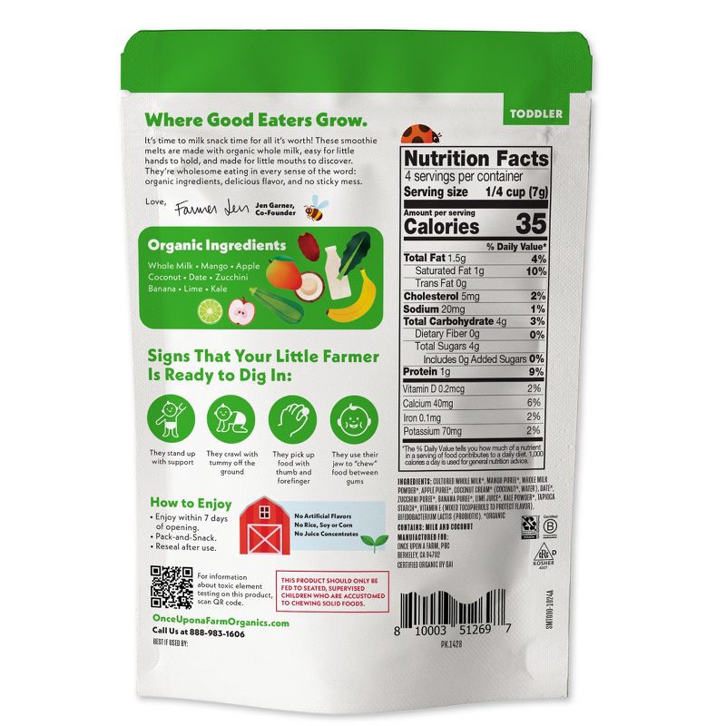 slide 2 of 9, Once Upon a Farm Organic Smooth Melts Baby Snacks - Tropical Greens - 1oz, 1 oz