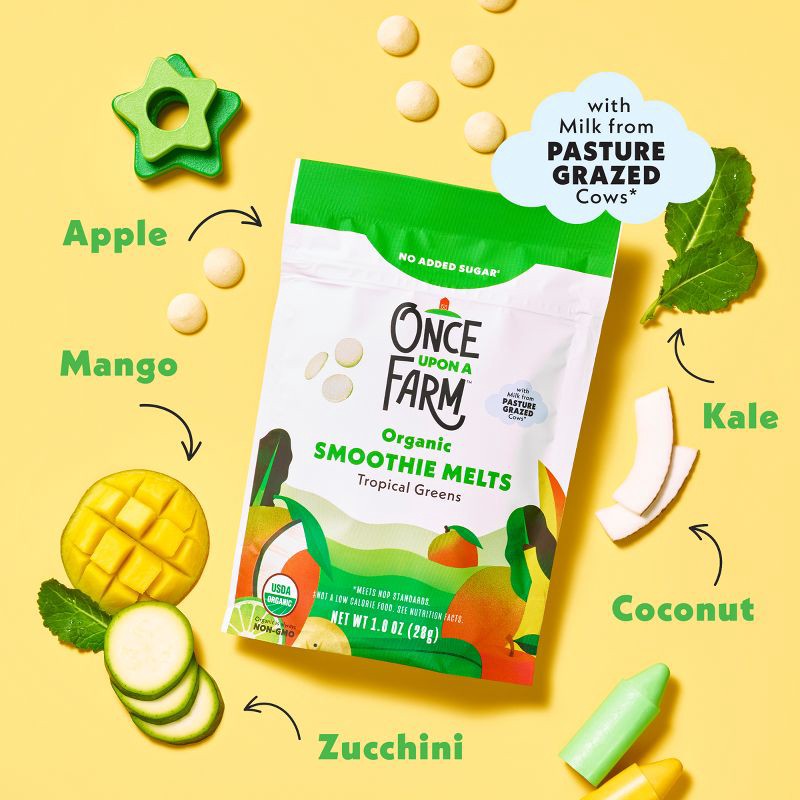 slide 3 of 9, Once Upon a Farm Organic Smooth Melts Baby Snacks - Tropical Greens - 1oz, 1 oz