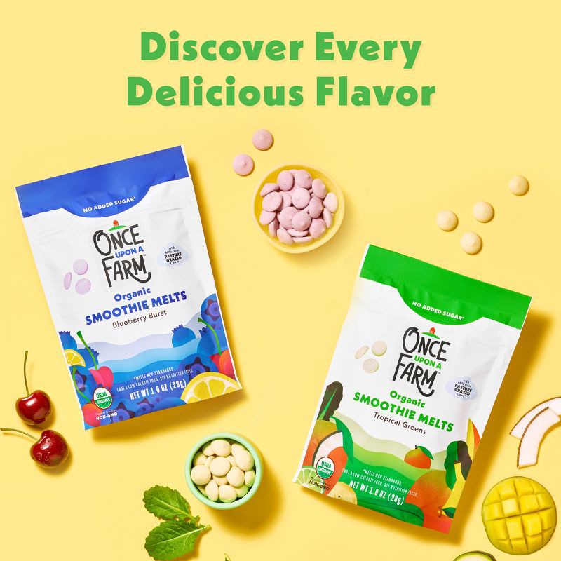 slide 6 of 9, Once Upon a Farm Organic Smooth Melts Baby Snacks - Tropical Greens - 1oz, 1 oz
