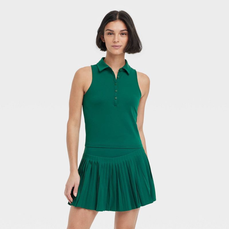 slide 1 of 5, Women's Polo Tank Top - All In Motion™ Dark Green XS: Recycled Polyester, Spandex, UPF 50+, Moisture Wicking, 1 ct