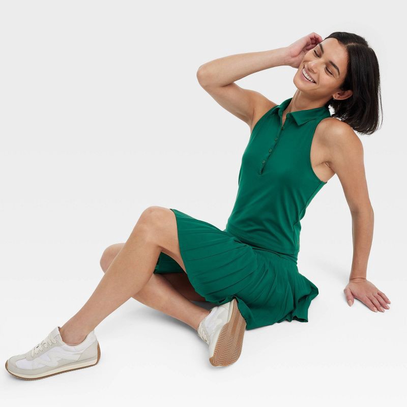 slide 5 of 5, Women's Polo Tank Top - All In Motion™ Dark Green XS: Recycled Polyester, Spandex, UPF 50+, Moisture Wicking, 1 ct