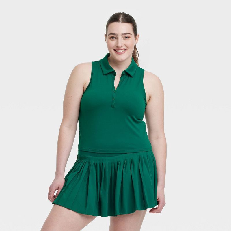 slide 1 of 2, Women's Polo Tank Top - All In Motion™ Dark XXL: Moisture Wicking, Quick Dry, UPF 50+, Recycled Polyester, Knit, 1 ct