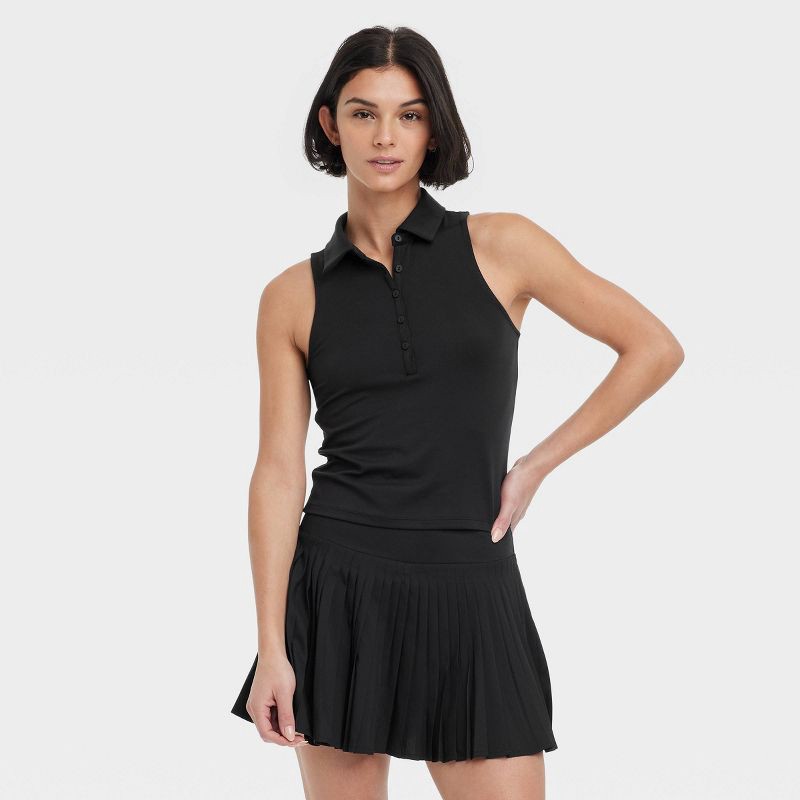 slide 1 of 5, Women's Polo Tank Top - All In Motion™ Black XS: Recycled Polyester, Spandex, Moisture Wicking, UPF 50+, Knit, 1 ct