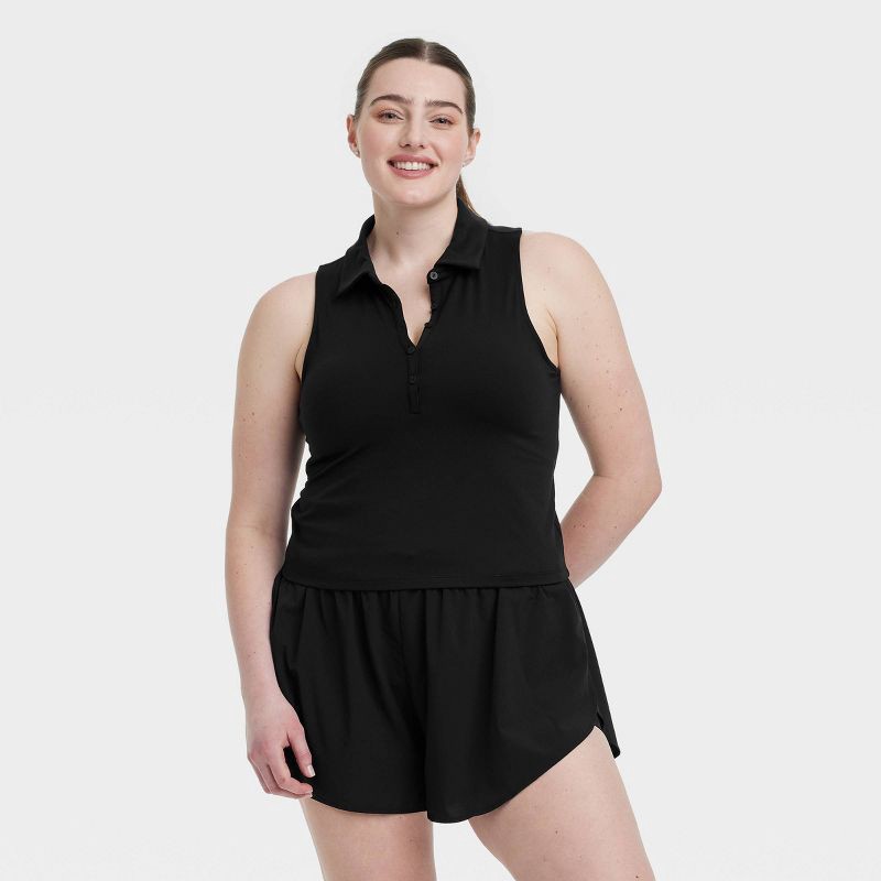 slide 3 of 5, Women's Polo Tank Top - All In Motion™ Black XS: Recycled Polyester, Spandex, Moisture Wicking, UPF 50+, Knit, 1 ct