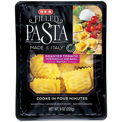 slide 1 of 1, H-E-B Roasted Heirloom Tomato, Mozzarella & Basil Maltagliati Filled Pasta, 9 oz