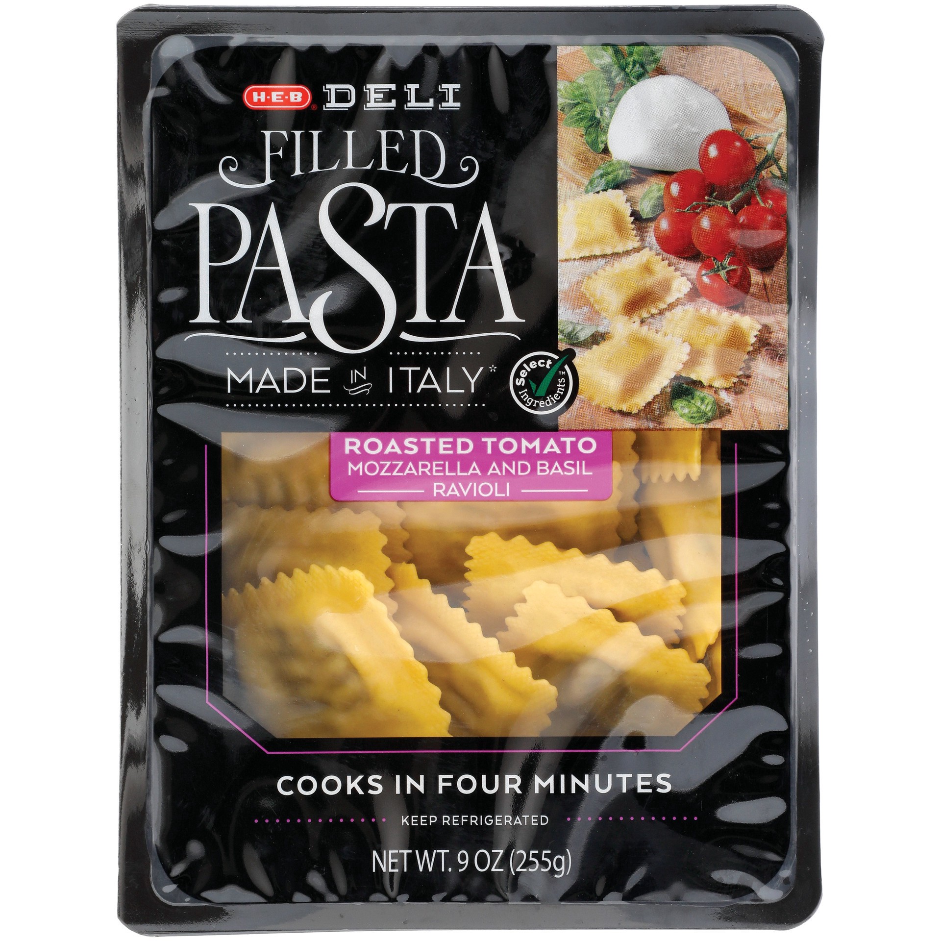 slide 1 of 1, H-E-B Roasted Heirloom Tomato, Mozzarella & Basil Maltagliati Filled Pasta, 9 oz