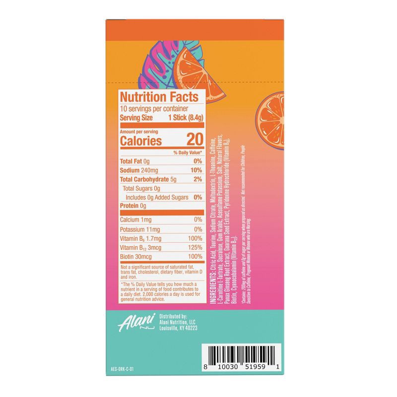 slide 3 of 3, Alani Nu Energy Supplement Sticks - Orange Kiss - 2.19oz/10ct: Powder for Energy Boost, 2.19 oz, 10 ct