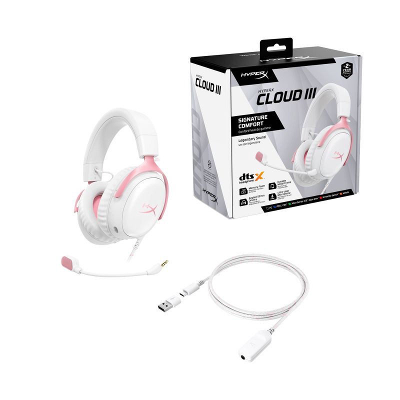 slide 14 of 17, HyperX Cloud III Wired Gaming Headset for PC/PlayStation 4/5/Nintendo Switch - Pink, 1 ct