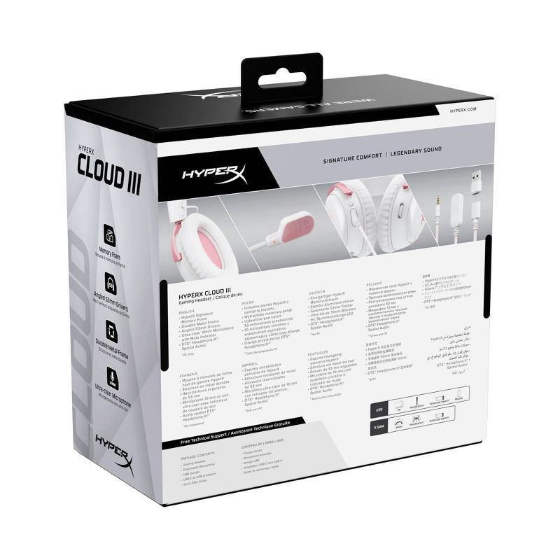 slide 16 of 17, HyperX Cloud III Wired Gaming Headset for PC/PlayStation 4/5/Nintendo Switch - Pink, 1 ct