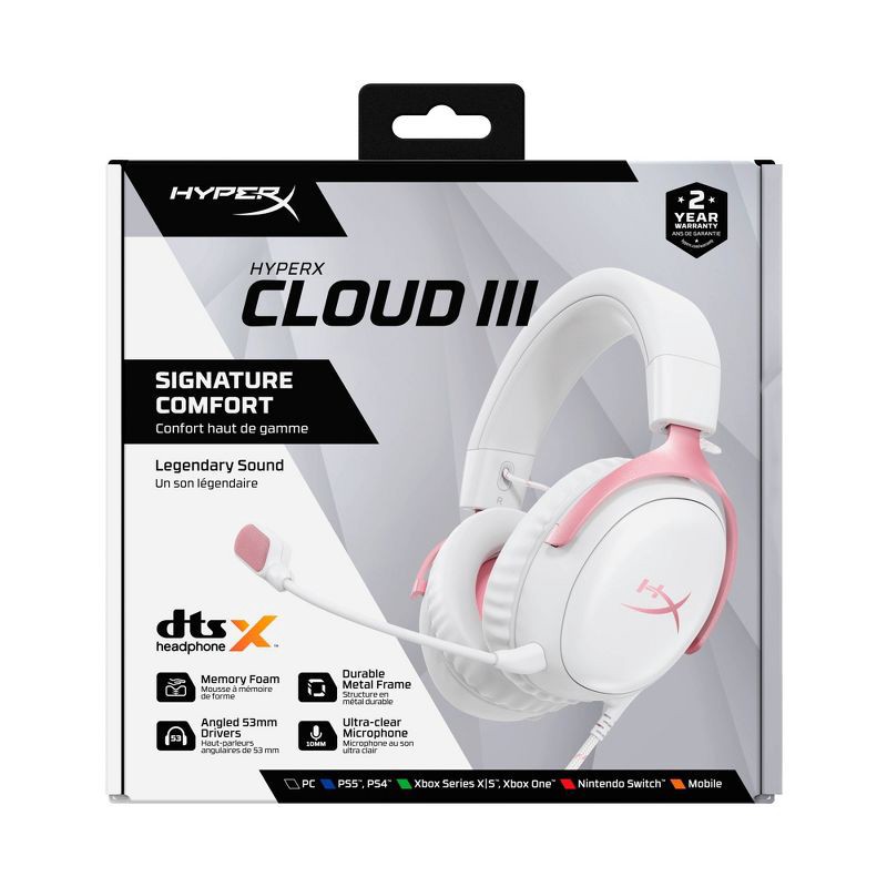 slide 17 of 17, HyperX Cloud III Wired Gaming Headset for PC/PlayStation 4/5/Nintendo Switch - Pink, 1 ct