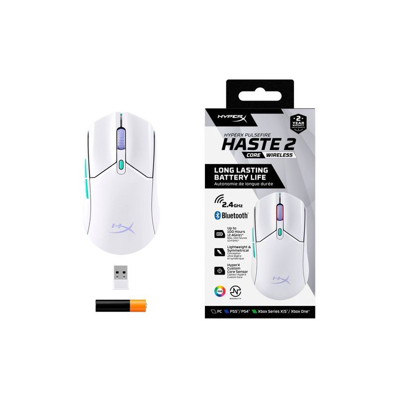 slide 17 of 20, HyperX Pulsefire Haste 2 Core Wireless Gaming Mouse for PC - White: macOS, Xbox Compatible, 1 ct