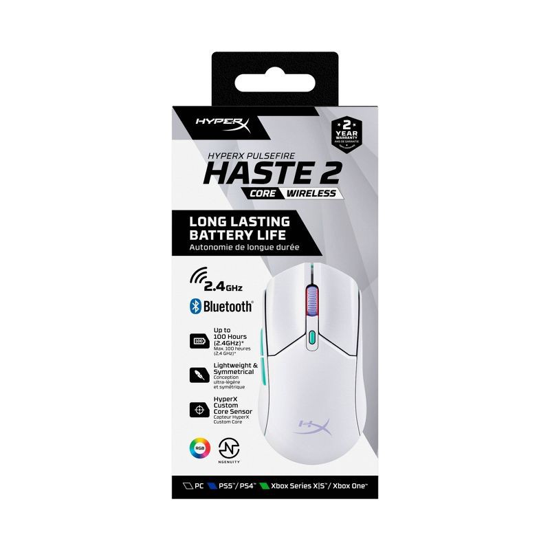 slide 20 of 20, HyperX Pulsefire Haste 2 Core Wireless Gaming Mouse for PC - White: macOS, Xbox Compatible, 1 ct