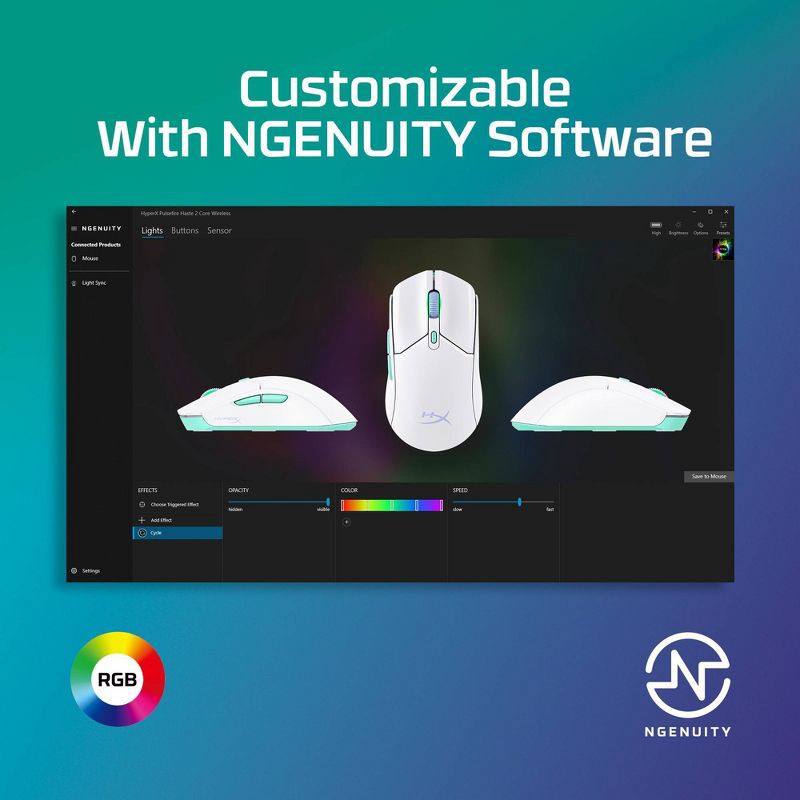 slide 5 of 20, HyperX Pulsefire Haste 2 Core Wireless Gaming Mouse for PC - White: macOS, Xbox Compatible, 1 ct