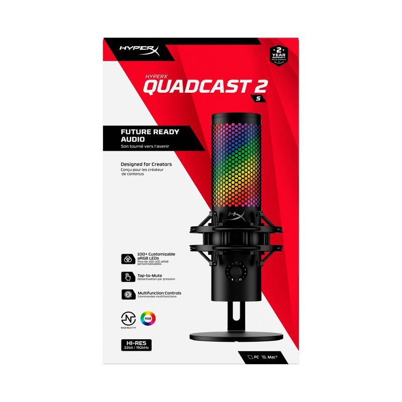 slide 13 of 17, HyperX Quadcast 2 S RGB USB Condenser Gaming Microphone for PC: PlayStation, Mac-Compatible, 1 ct