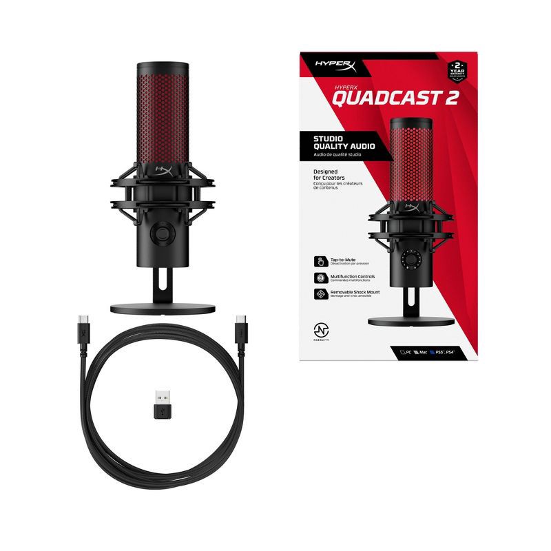 slide 18 of 21, HyperX Quadcast 2 - USB Condenser Gaming Microphone for PC: Compatible with PS5 & macOS, 1 ct