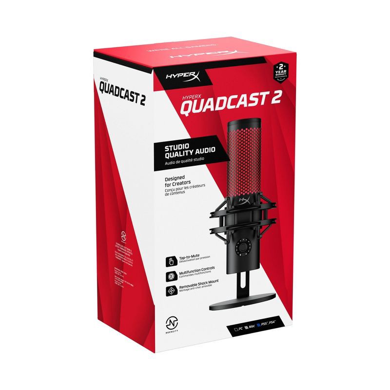 slide 19 of 21, HyperX Quadcast 2 - USB Condenser Gaming Microphone for PC: Compatible with PS5 & macOS, 1 ct