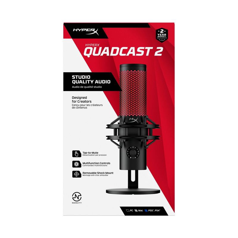 slide 21 of 21, HyperX Quadcast 2 - USB Condenser Gaming Microphone for PC: Compatible with PS5 & macOS, 1 ct