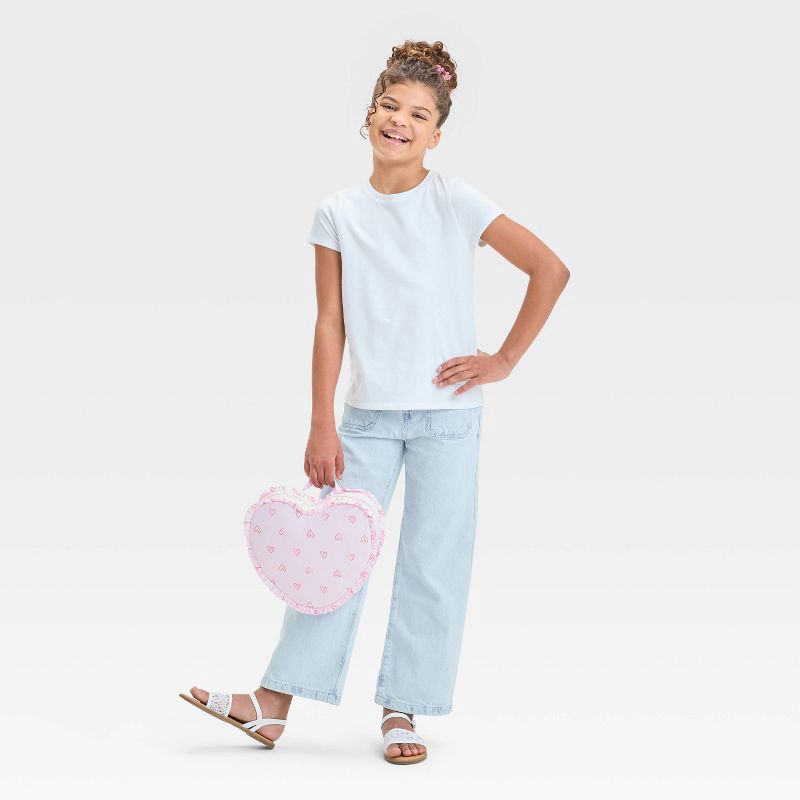 slide 3 of 3, Girls' Short Sleeve Solid T-Shirt - Cat & Jack™ White L: Cotton Blend, Recycled Polyester, Lightweight Jersey, Tagless Pullover, 1 ct