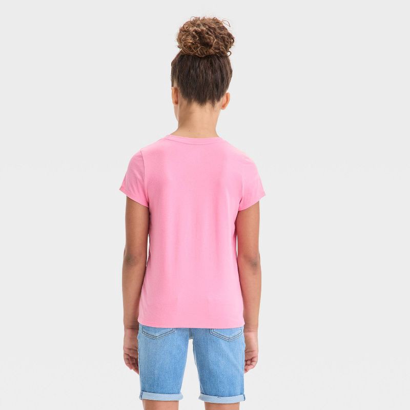 slide 2 of 3, Girls' Short Sleeve Solid T-Shirt - Cat & Jack™ Medium Pink M: Crew Neck, Tagless Design, 1 ct