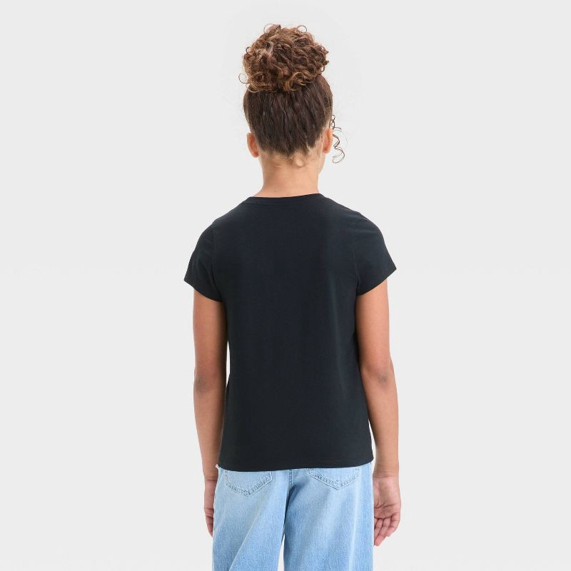 slide 2 of 3, Girls' Short Sleeve Solid T-Shirt - Cat & Jack™ Black XS: Cotton Blend, Recycled Polyester, Crew Neck, Tagless, Pullover, 1 ct