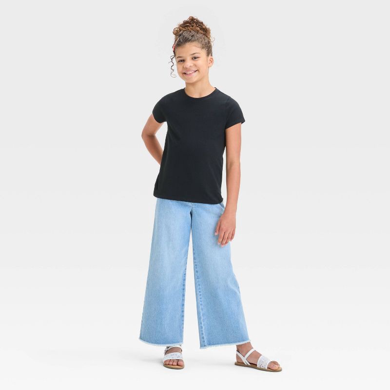 slide 3 of 3, Girls' Short Sleeve Solid T-Shirt - Cat & Jack™ Black S: Crew Neck, Tagless Design, 1 ct