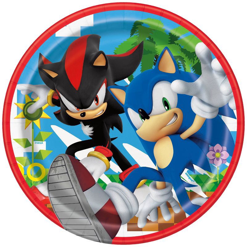 slide 1 of 3, Sonic the Hedgehog 7" 8ct Paper Party Snack Plates, 8 ct