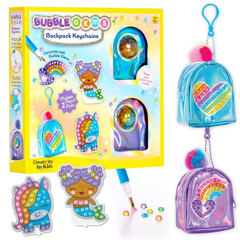 slide 1 of 13, Creativity for Kids Bubble Gem Backpack Keychains: DIY Art Kit with Gems, Key Rings, Stickers & Pom Poms for Ages 6+, 1 ct