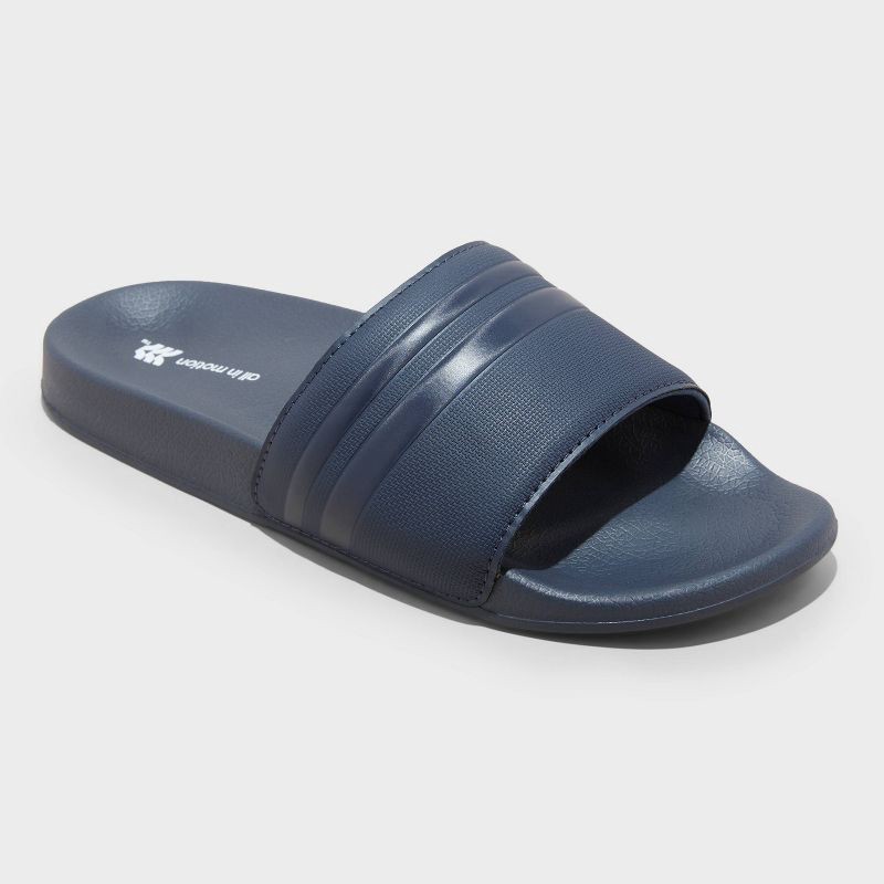 slide 1 of 4, Men's Winston Sport Slide Sandals - All In Motion™ Navy Blue 9: Slip-On, Non-Marking Sole, Contoured Footbed, Open Toe, 1 ct