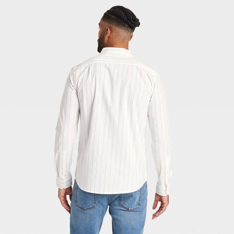 slide 2 of 3, Men's Long Sleeve Button-Down Shirt - Goodfellow & Co™ Ivory M: Cotton-Spandex Blend, Slim Fit, Plaid Pattern, Front Pocket, 1 ct