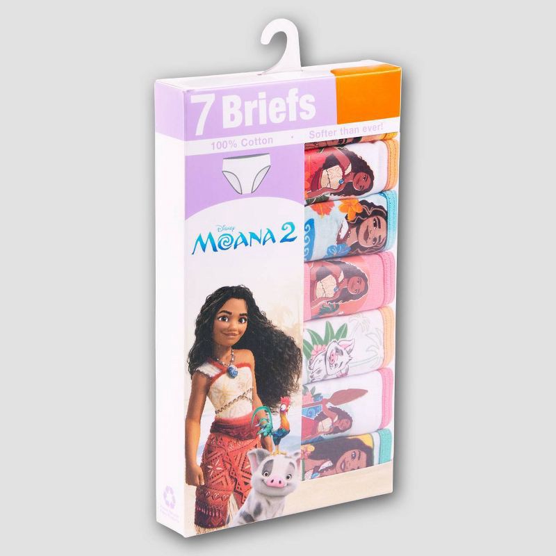 slide 2 of 6, Toddler Girls' Disney Moana Briefs - 2T-3T: Cotton Jersey, Classic Patterns, 7-Pack, 1 ct