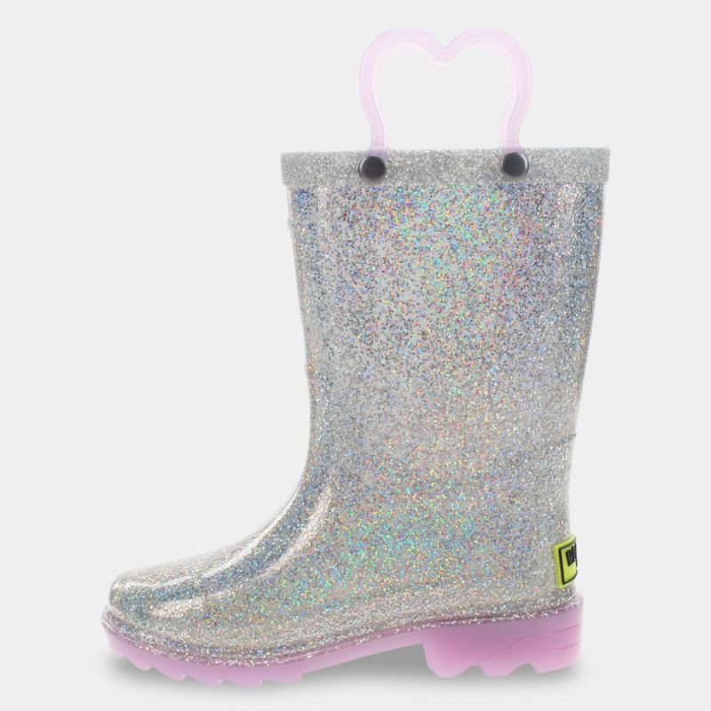 slide 2 of 4, Western Chief Toddler Abby Glitter Boots - Silver 9T: Waterproof Mid Calf Rain Boots, Light Up Detail, Non Marking Sole, 1 ct
