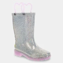 Western Chief Toddler Abby Glitter Boots - Silver 9T: Waterproof Mid Calf Rain Boots, Light Up Detail, Non Marking Sole