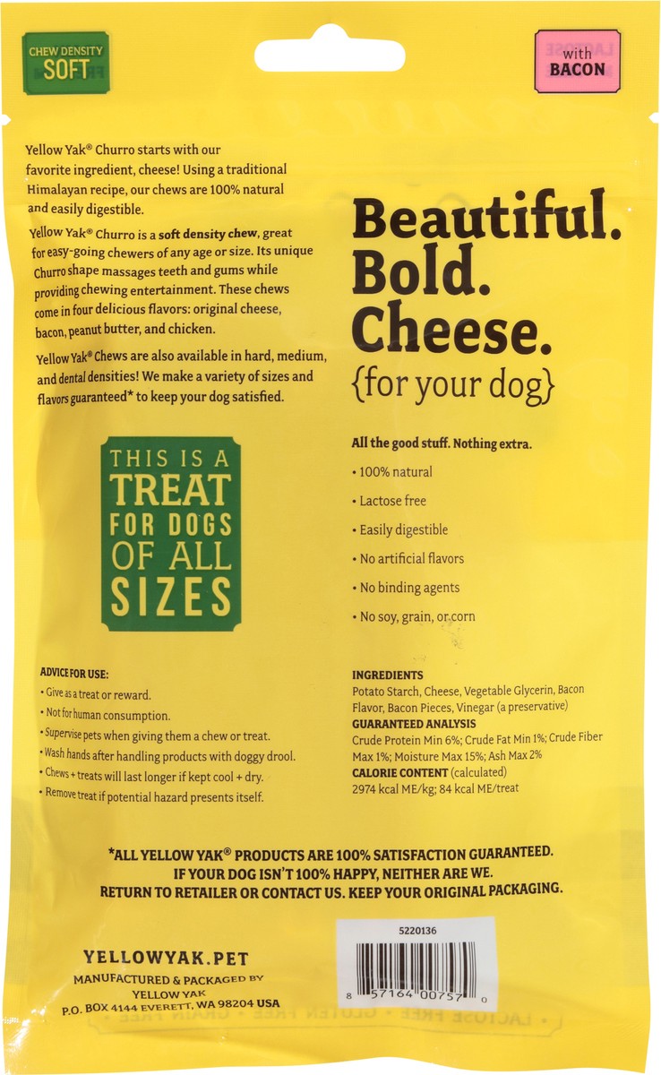slide 2 of 15, Yellow Yak Soft Churro with Bacon Treat for Dogs 4.0 oz, 4 oz