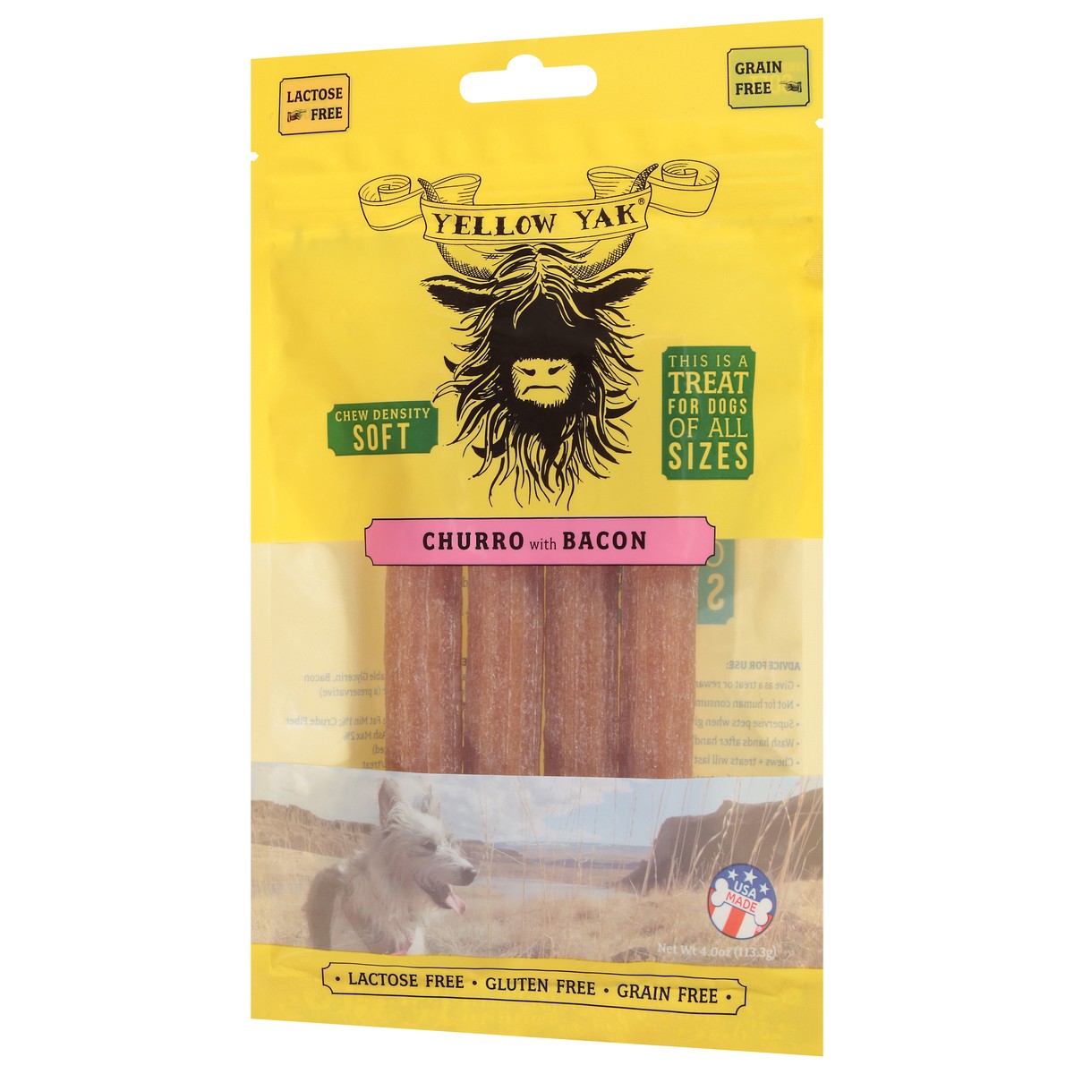 slide 4 of 15, Yellow Yak Soft Churro with Bacon Treat for Dogs 4.0 oz, 4 oz