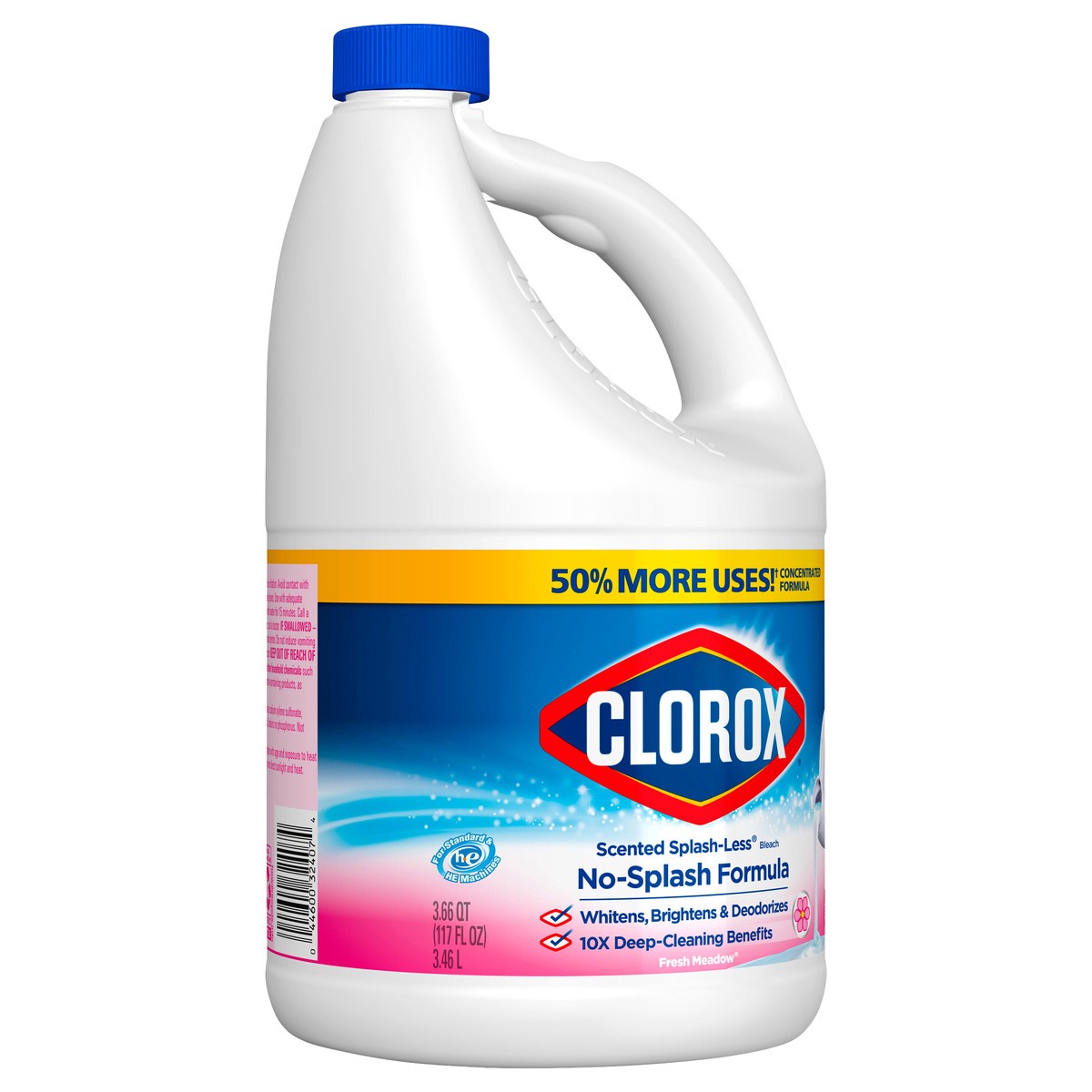 slide 3 of 5, Clorox Splash-Less Liquid Bleach, Fresh Meadow Bottle, 117 oz