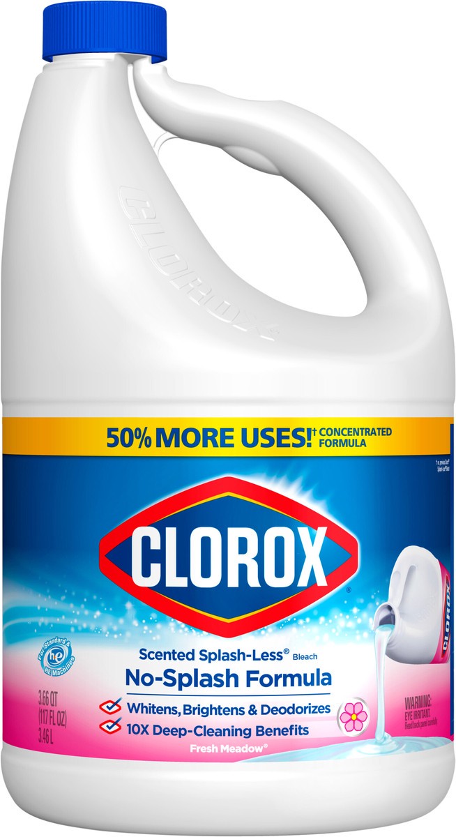 slide 2 of 5, Clorox Splash-Less Liquid Bleach, Fresh Meadow Bottle, 117 oz