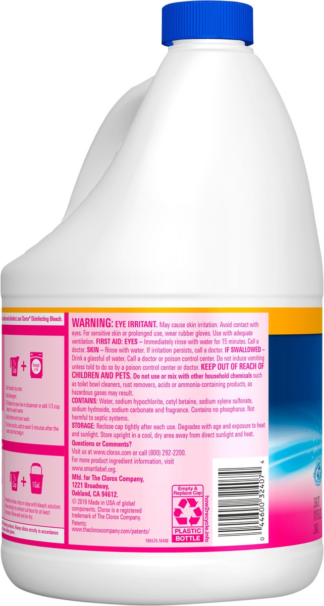 slide 5 of 5, Clorox Splash-Less Liquid Bleach, Fresh Meadow Bottle, 117 oz