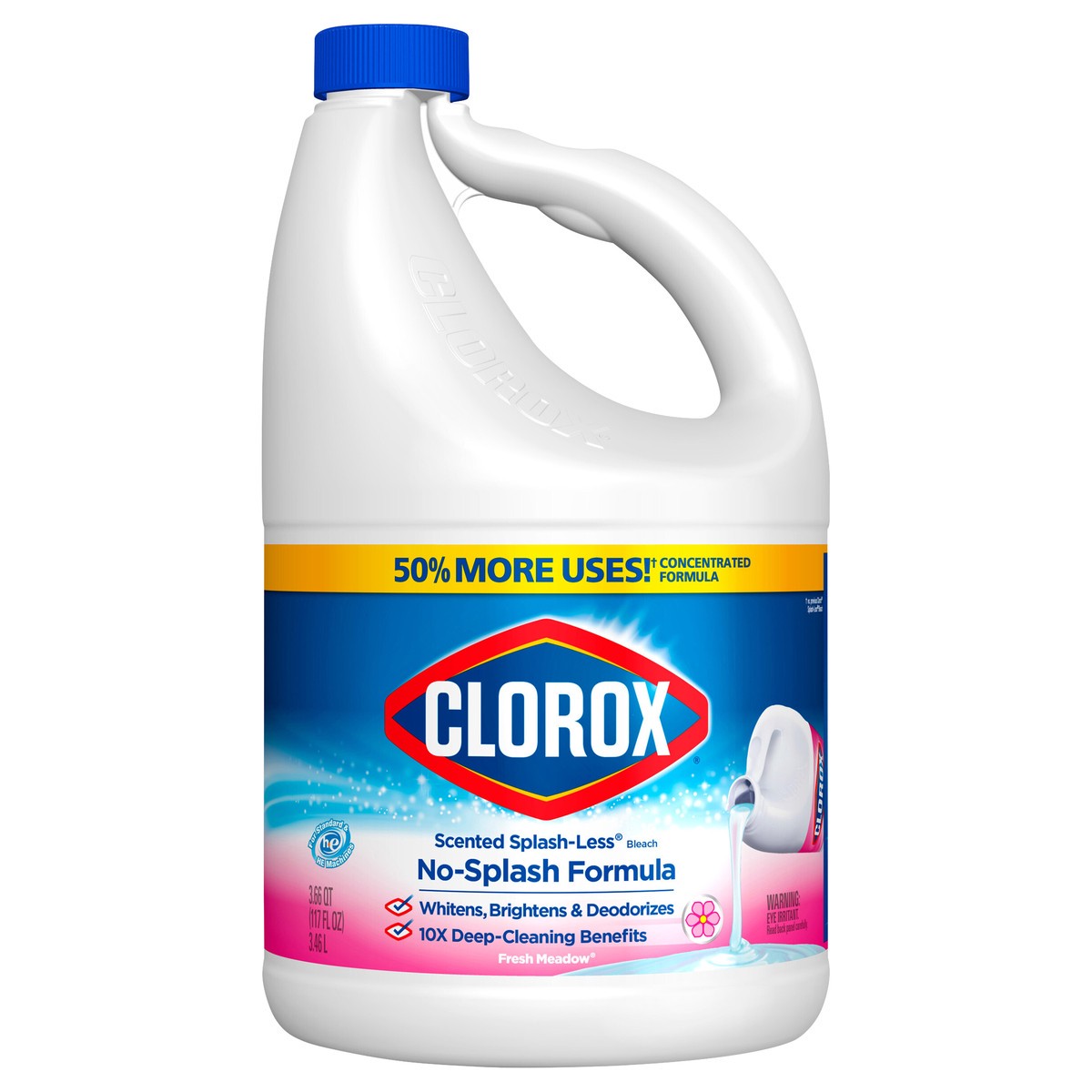 slide 1 of 5, Clorox Splash-Less Liquid Bleach, Fresh Meadow Bottle, 117 oz