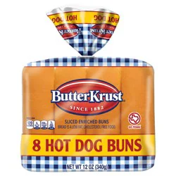 Butter Krust Hot Dog Buns, Sliced White Bread Hot Dog Buns, 8 Count
