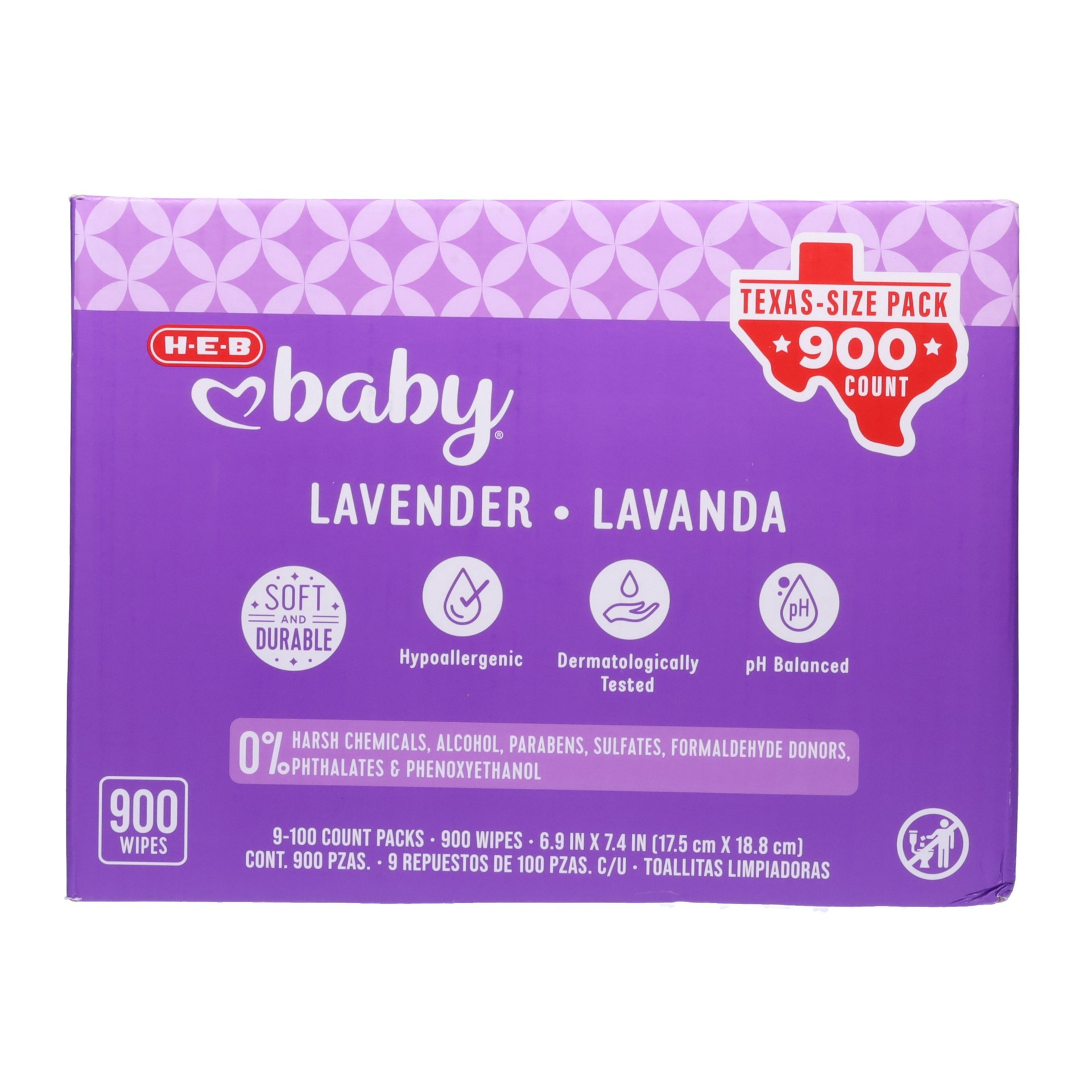 slide 1 of 1, H-E-B Baby Lavender Wipes Value Pack, 900 ct
