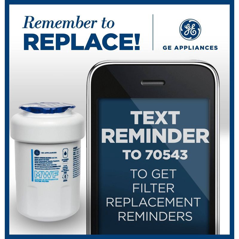 slide 5 of 7, GE Appliances MWF Replacement Refrigerator Water Filter: Filters Lead, Asbestos, Chlorine, Pesticides, 1-Year Warranty, 1 ct
