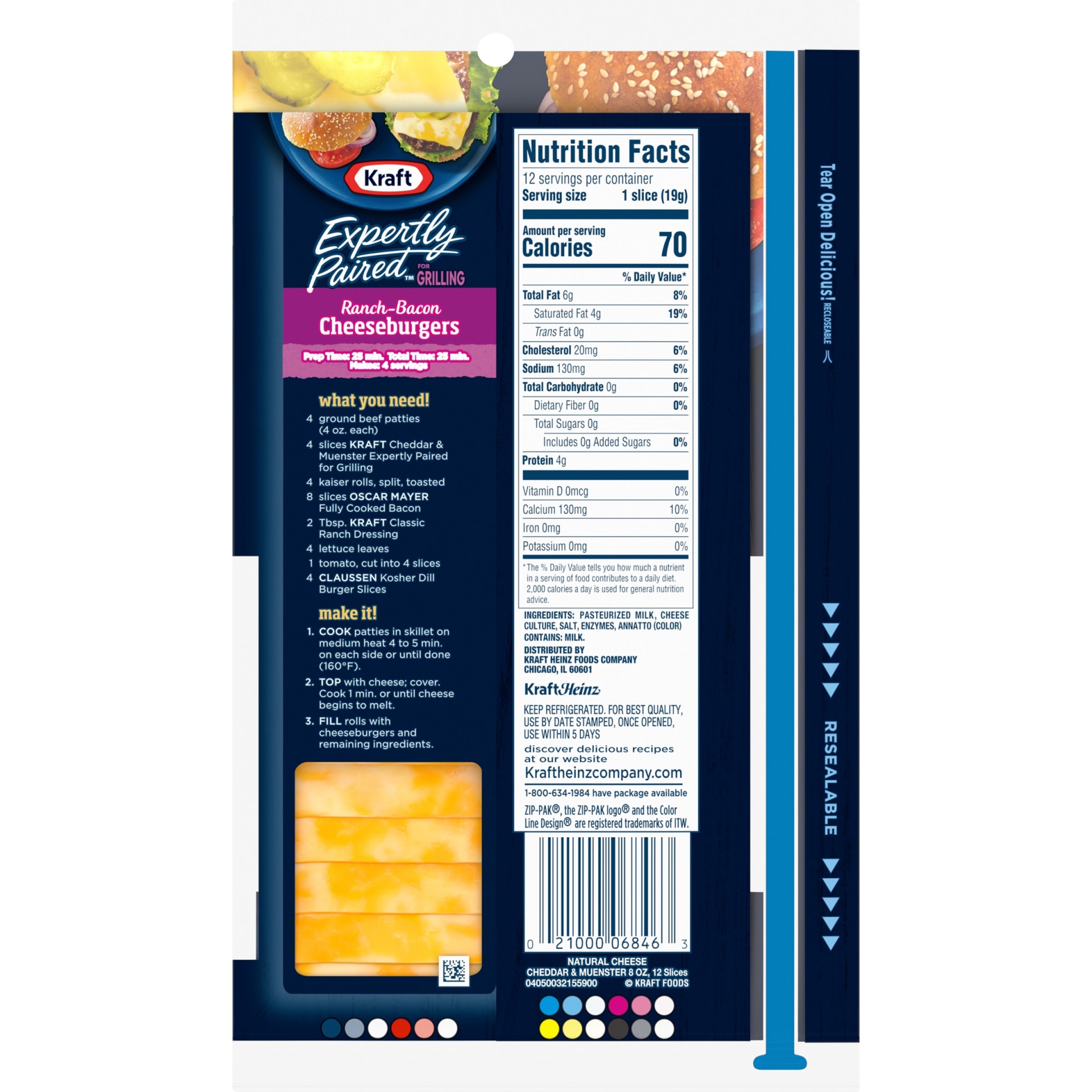 slide 2 of 2, Kraft Expertly Paired Cheddar & Muenster Cheese Slices for Grilling Pack, 8 oz