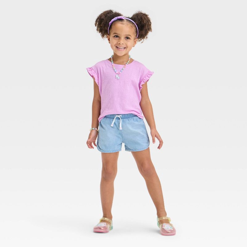 slide 3 of 3, Toddler Girls' Denim Shorts - Cat & Jack™ Light Wash 18M: Midweight Cotton, Elastic Waist, Pull-On Style, 1 ct