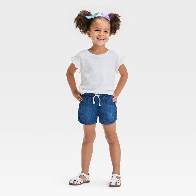 slide 3 of 3, Toddler Girls' Denim Shorts - Cat & Jack™ Dark Wash 5T: Midweight Cotton, , Elastic Waistband, Front Drawstring, 1 ct