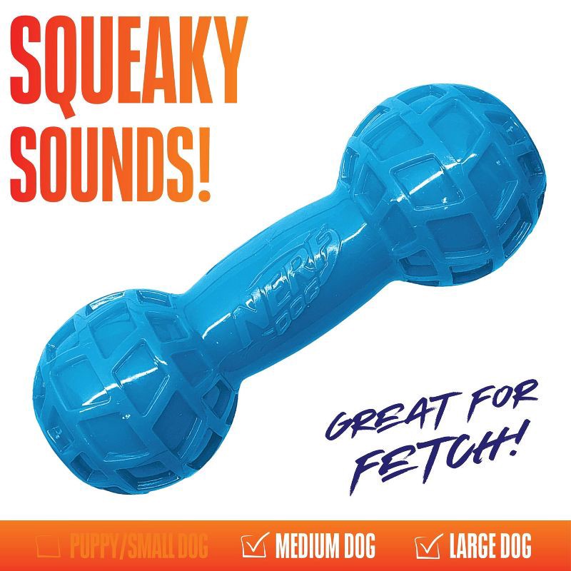 slide 5 of 6, NERF EXO Squeak Dog Barbell Toy, 1 ct