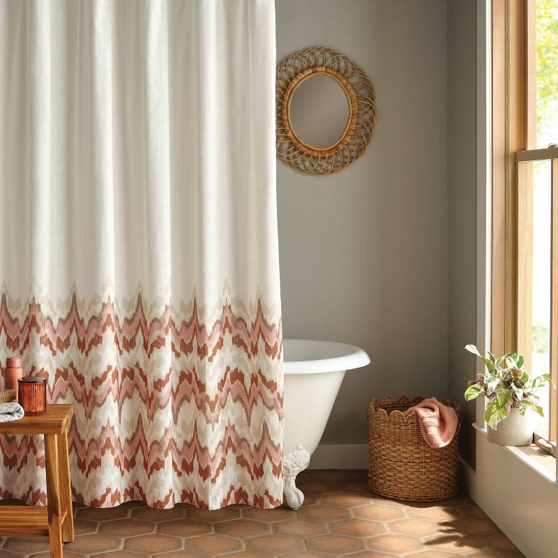 slide 2 of 5, 13pc Coastal Abstract Shower Curtain Set Cream/Red - Threshold™, 13 ct